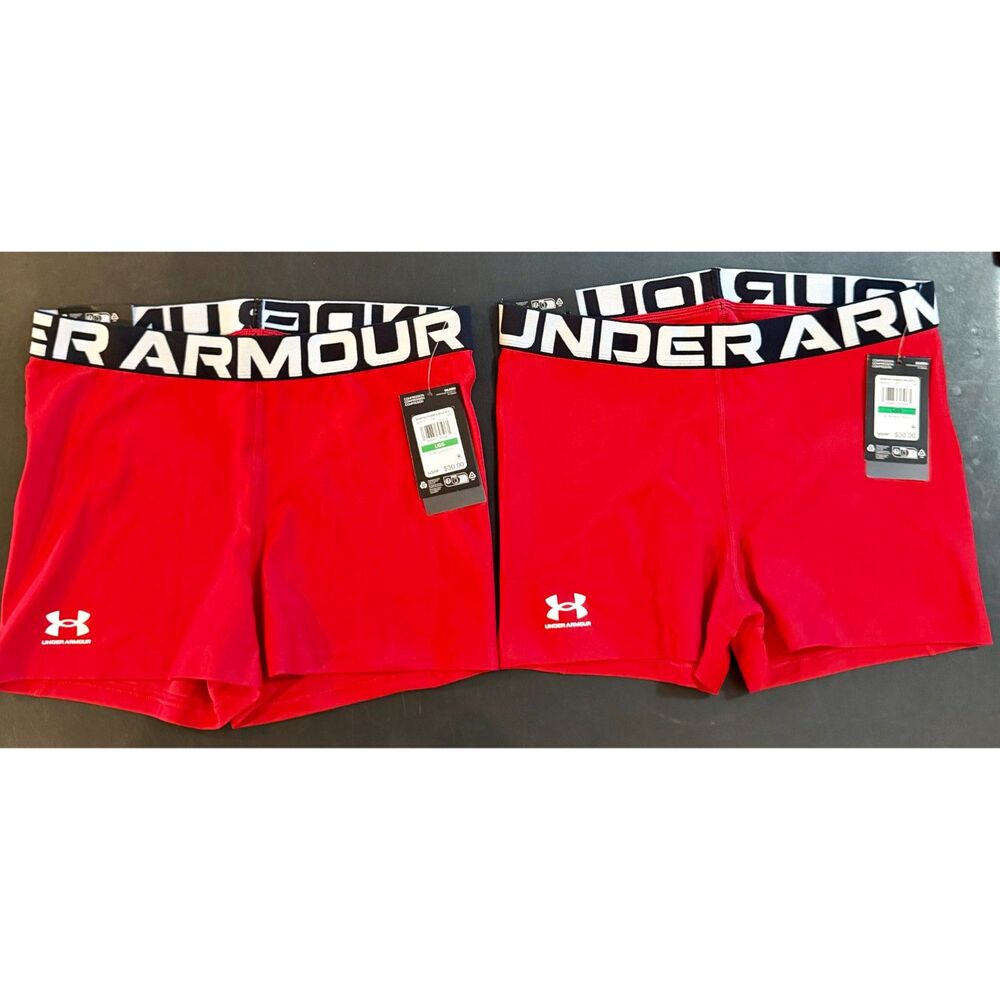 Under Armour HeatGear Shorty Women's Large 2 PAIRS NWT Red
